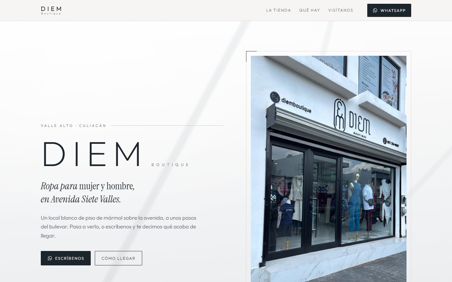DIEM Boutique, su página en escritorio
