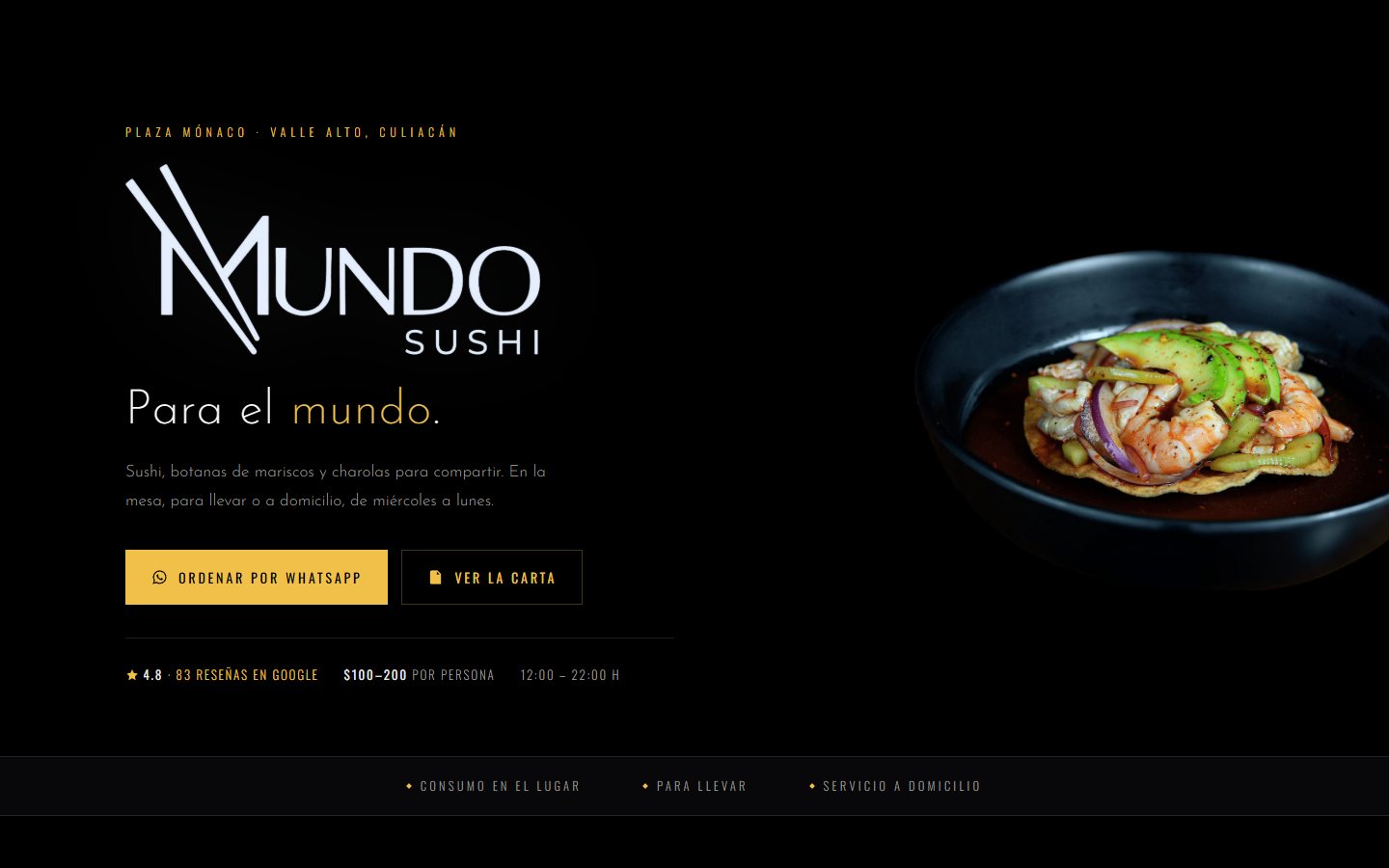 Mundo Sushi, su página en escritorio