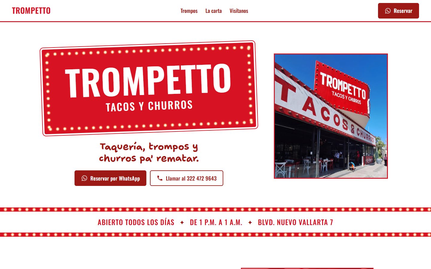 Trompetto, su página en escritorio